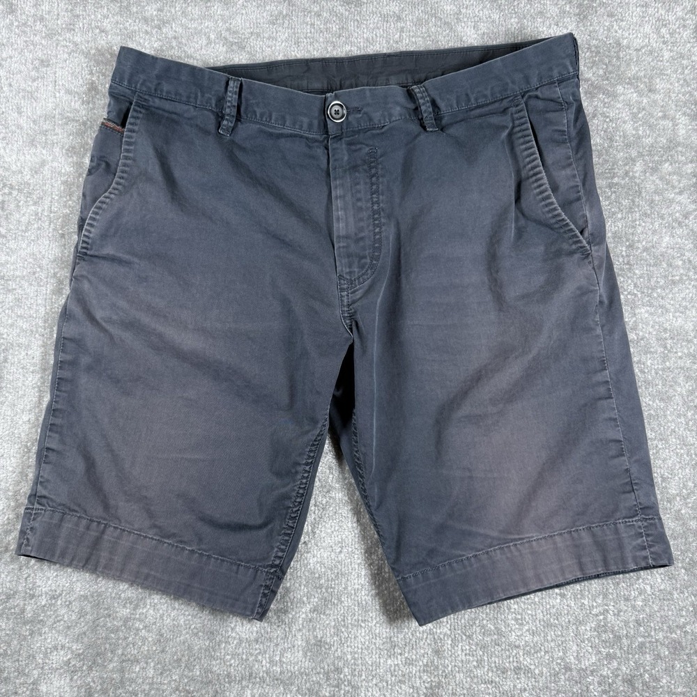 Diesel Shorts Men's 34 Blue Distressed Chino Flat Front 10" Stretch Casual